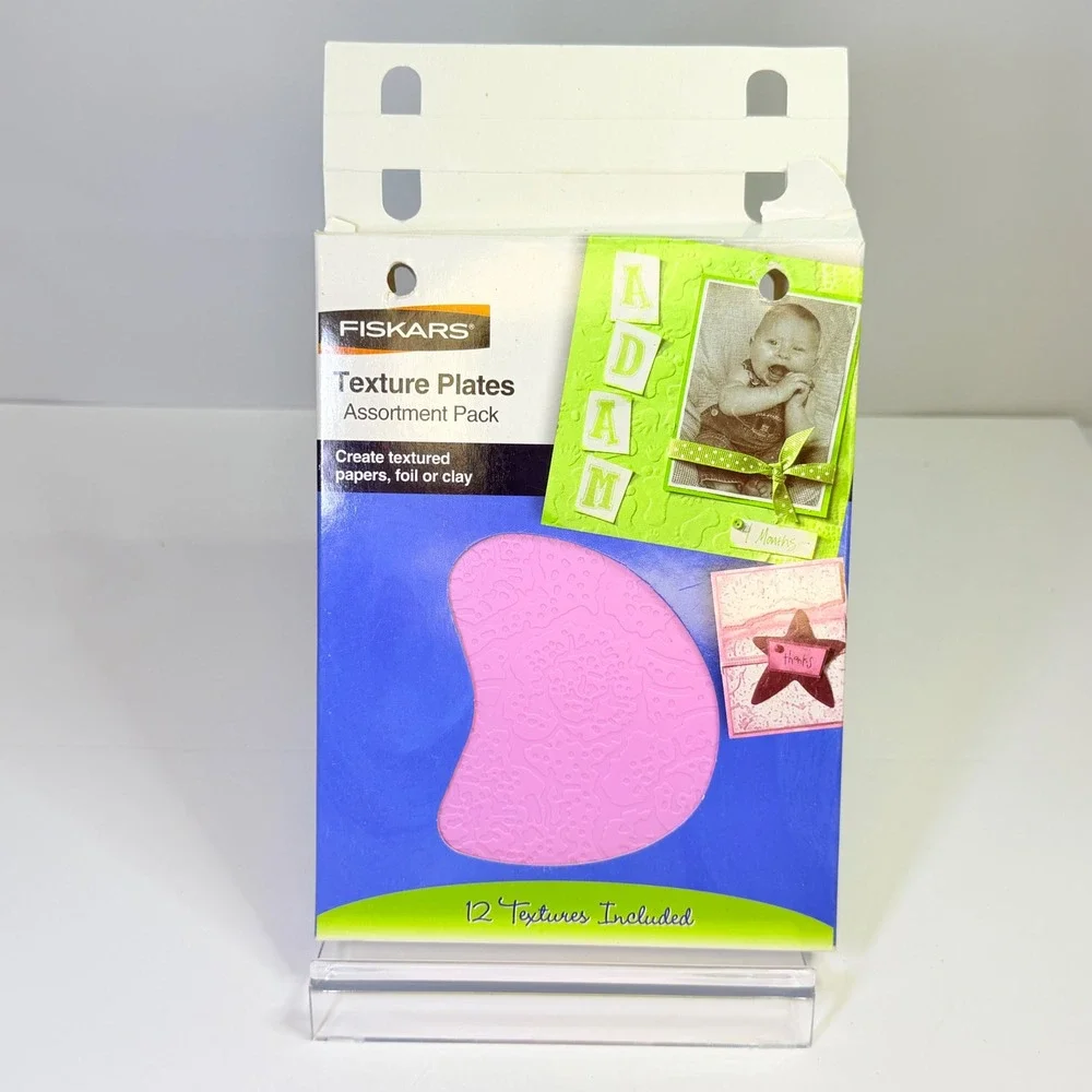 Fiskars Texture Plates Assortment Pack 12-5686 12 Textures Paper Foil Clay DIY